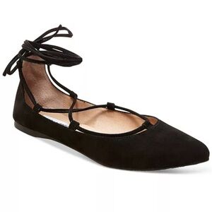 Black Lace-Up Ballet Flats